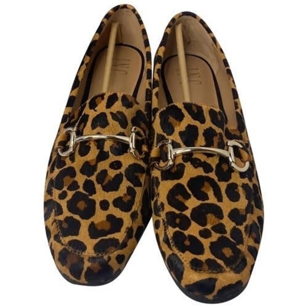 INC International Concepts Leather Calf Hair Leopard Print Slip-On Loafer
